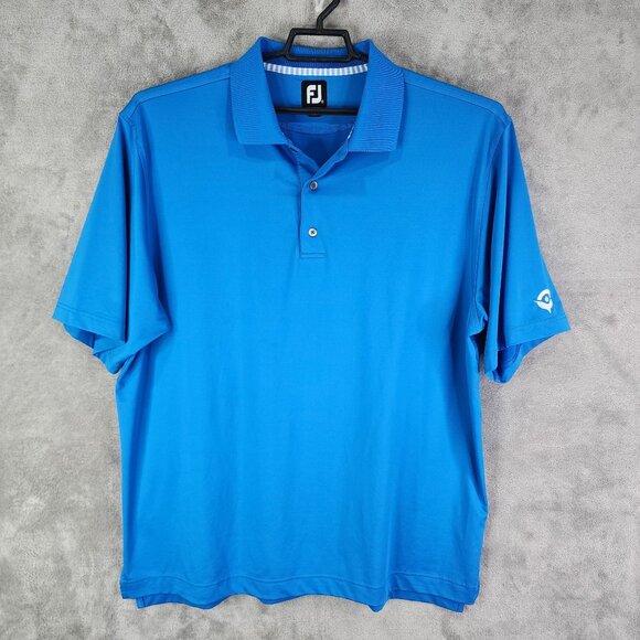 Mens Blue FootJoy Golf Polo Shirt Short Sleeve Polyester Stretch Size XL - Picture 2 of 9